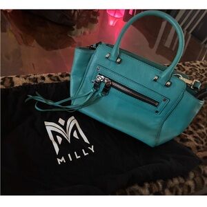 Milly Turquoise Satchel with Zipper Accent